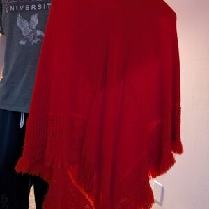 Vibrant Red Fringed Shawl